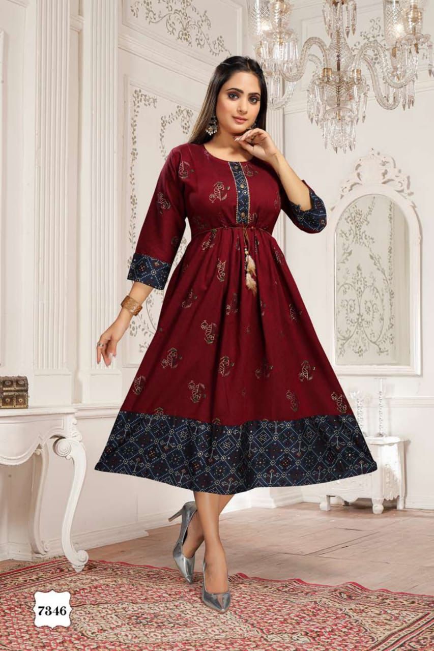 Jhui 7346 LAtest Designer Ethnic Wear Rayon Designer Kurti Collection